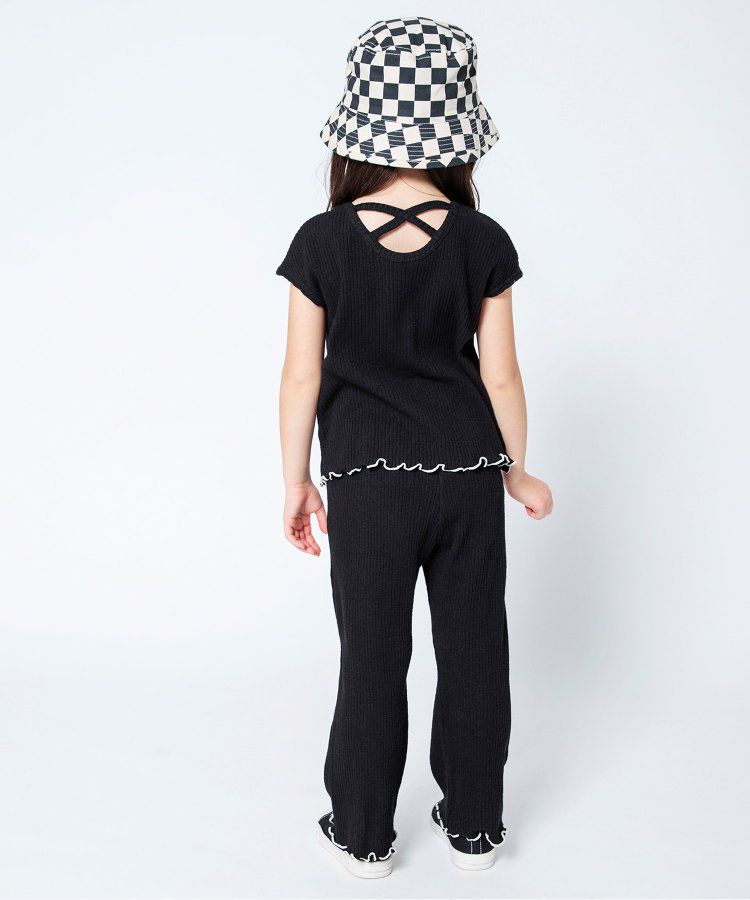 日本 BREEZE - 背交叉下擺捲邊羅紋短袖上衣-紅綠條紋