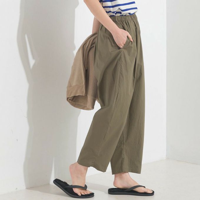 日本 OMNES - 100%棉 皺褶感休閒寬褲-象牙