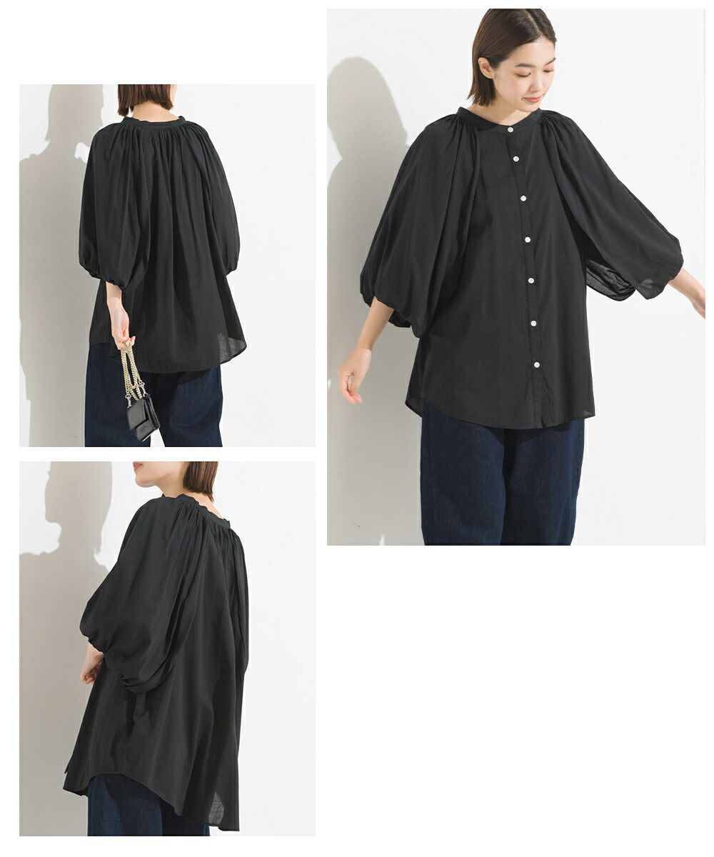 日本 OMNES - 嫘縈混抓皺澎澎袖襯衫-天使白