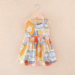 冰絲涼感無袖印花洋裝-可愛兔子