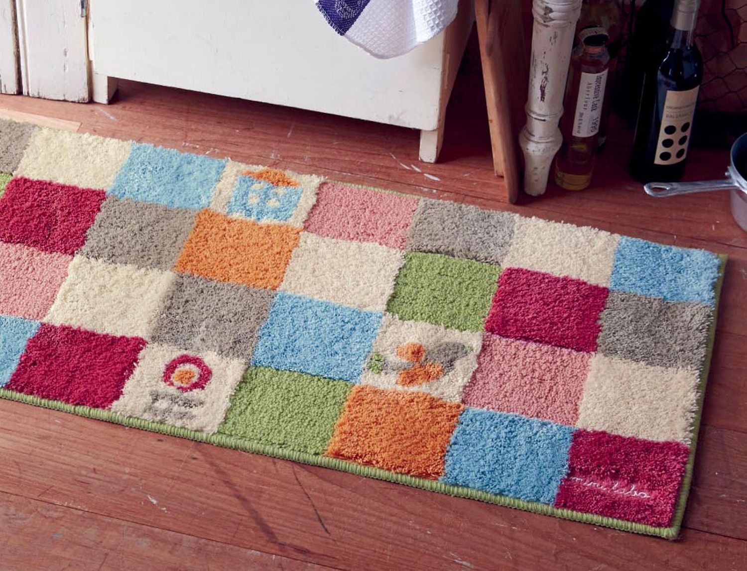 日本千趣會 - mini labo 去泥污腳踏墊-法蘭西花朵-藍綠