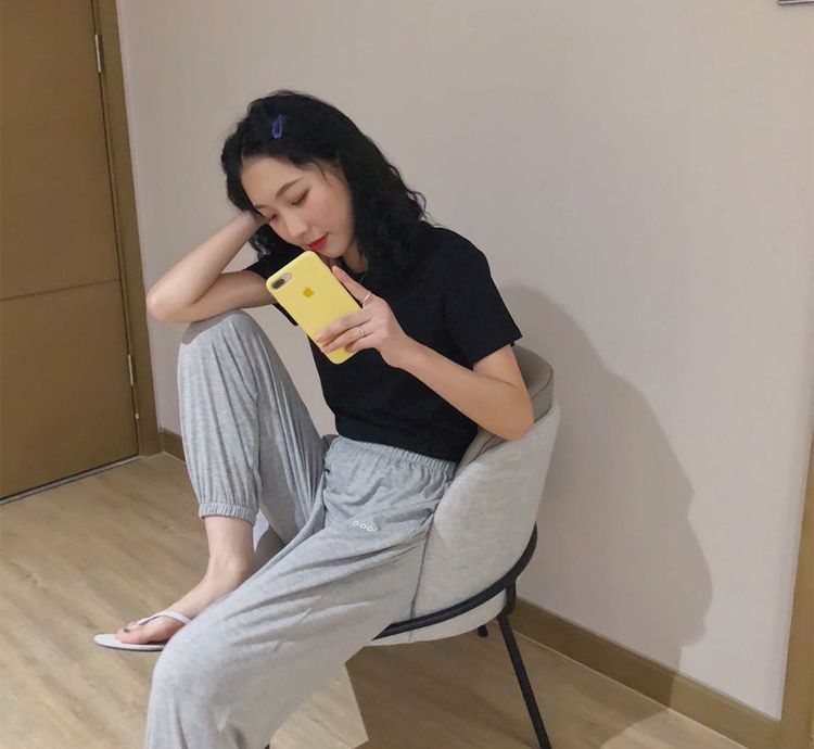 莫代爾棉質居家休閒長褲-縮口-藍色 (F)