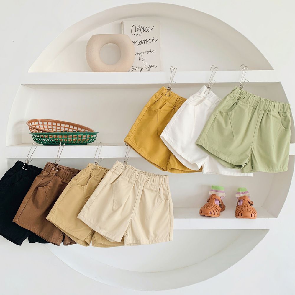 腰鬆緊休閒百搭短褲-杏色