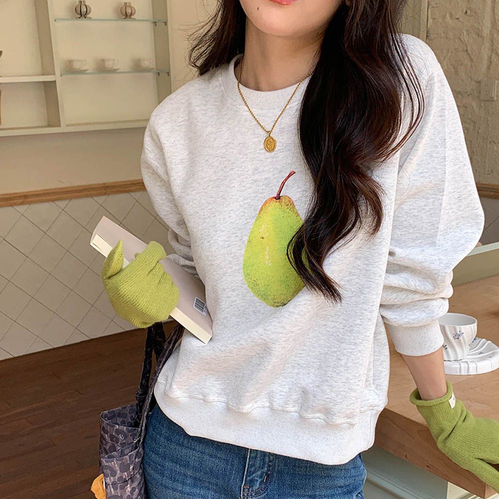 長袖大學T-梨子-麻白 (F)