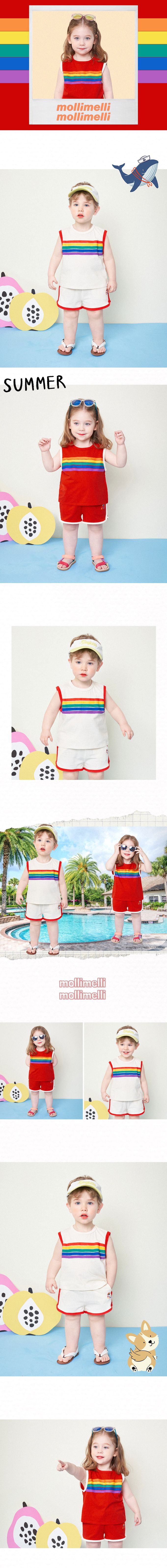 韓國 mollimelli - 夏日彩虹線條無袖套裝-紅