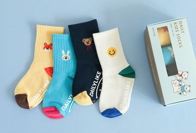 韓國 Daily Like - 兒童襪子/中筒襪4入組-小動物