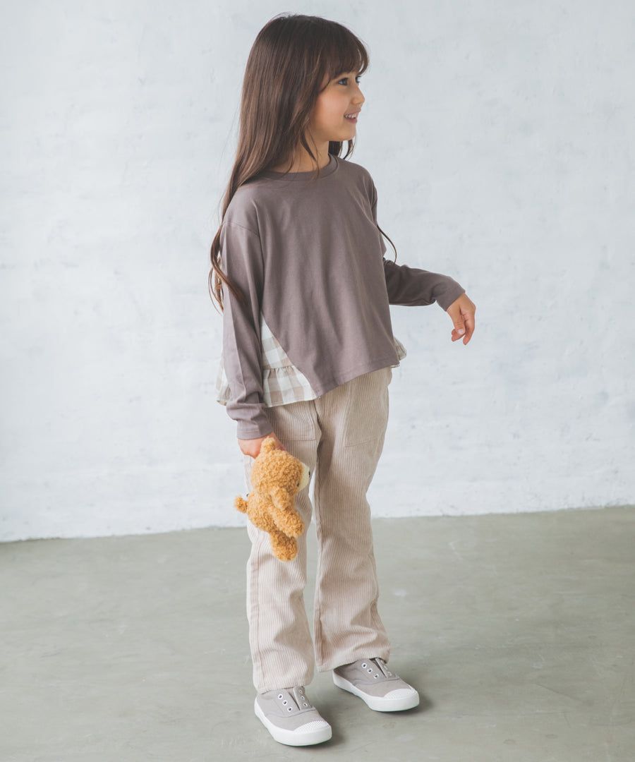 日本 PAIRMANON - 蛋糕層次拼接薄長袖上衣-春櫻燦爛-粉