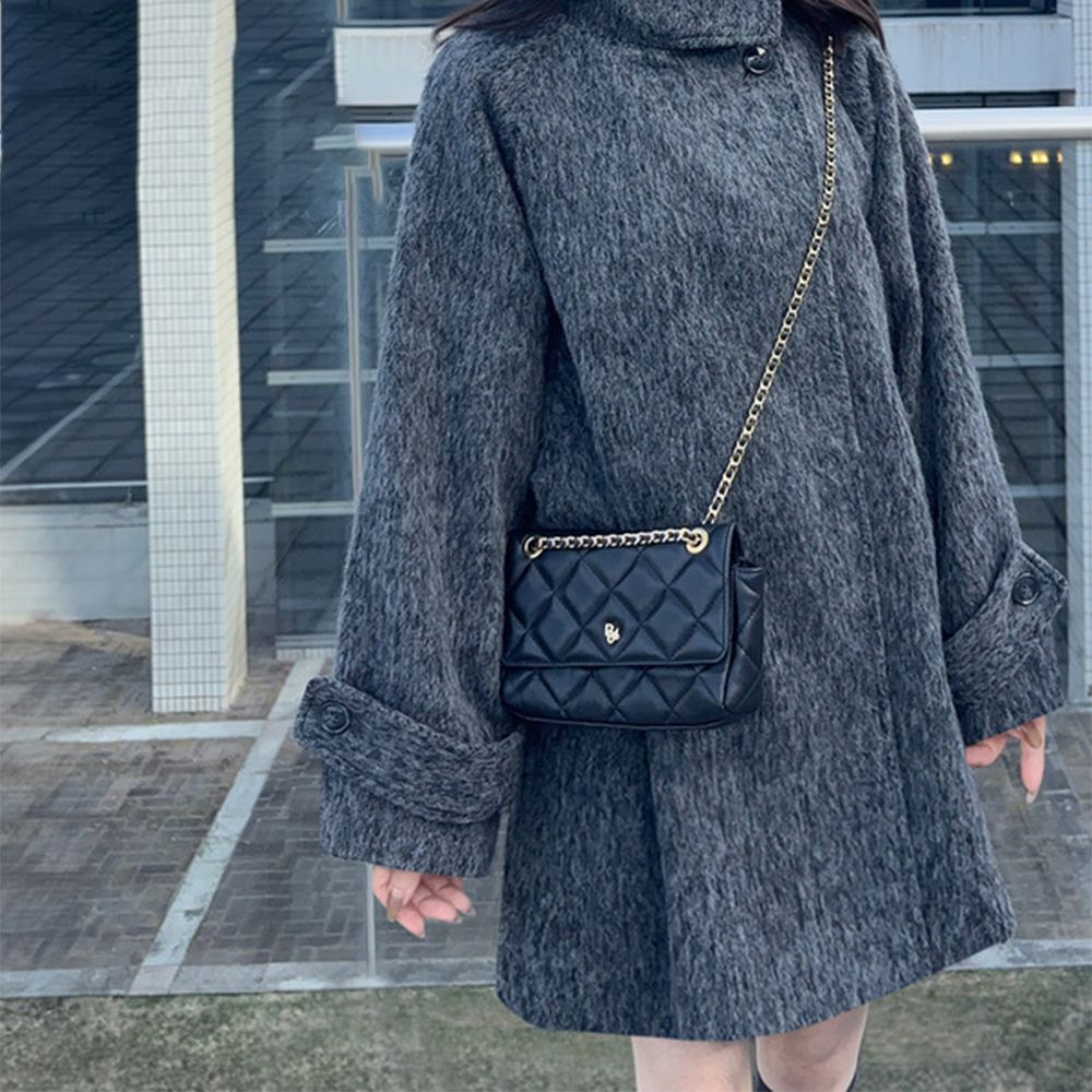 蓬鬆毛海感2way俐落立領大衣外套-灰 (F)