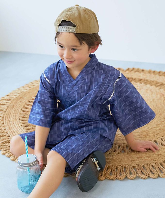 日本 devirock - 期間限定！經典日式風甚平套裝-麻紋-深灰