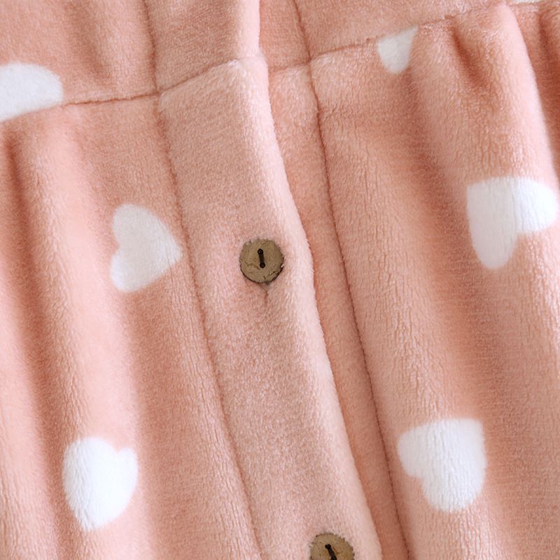 法蘭絨暖暖長袖連身睡衣-愛心-粉色