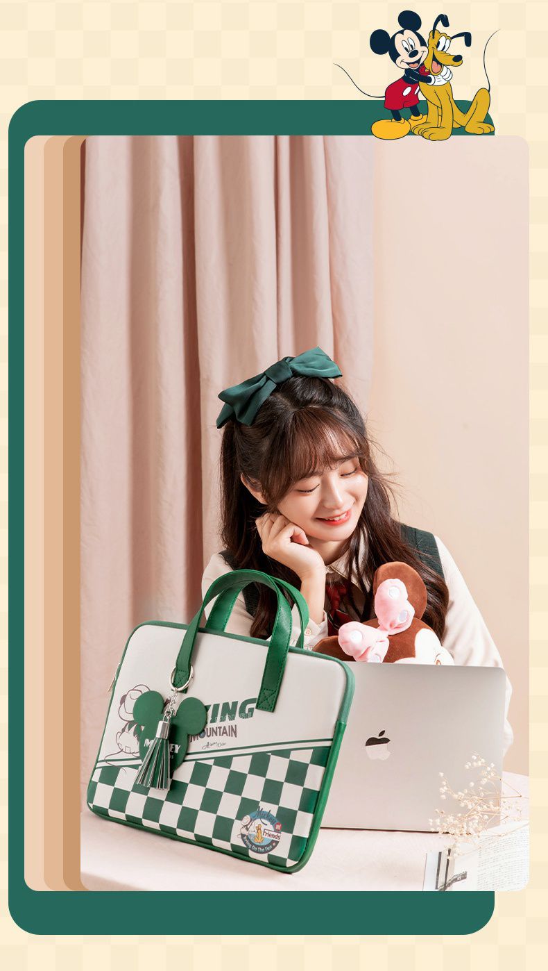 迪士尼手提電腦包-格紋+米奇-黑+白
