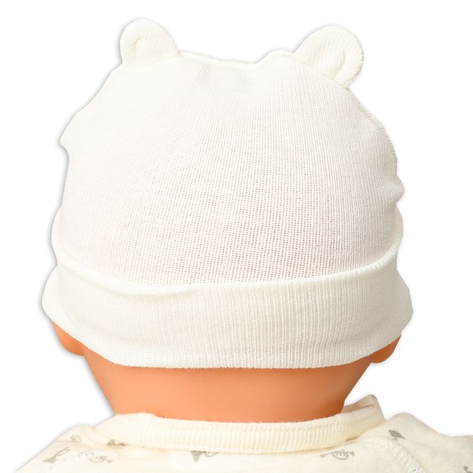 akachan honpo - 新生兒針織帽-愛心刺繡-米白色 (32~36cm)