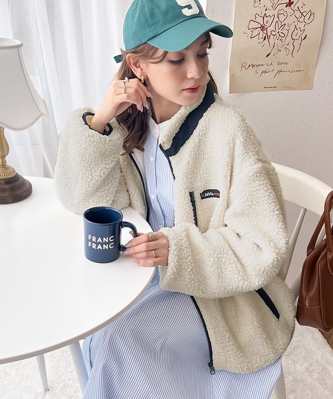 日本 Classical Elf - 泰迪熊毛絨立領運動風配色外套-紫x綠