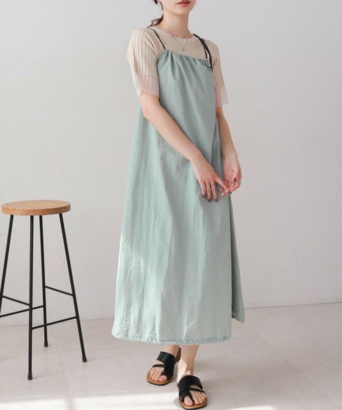 日本 Bab - 下擺澎澎氣球尼龍吊帶洋裝-深灰