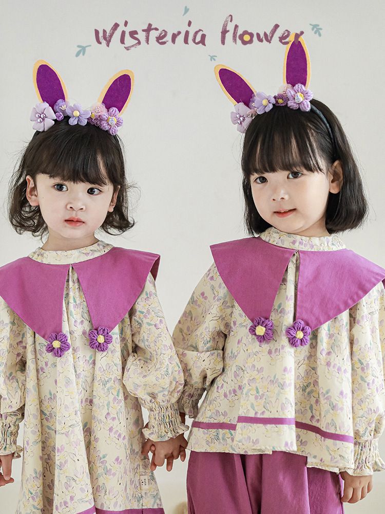 腰鬆緊束口花苞長褲-兔子與花-杏色