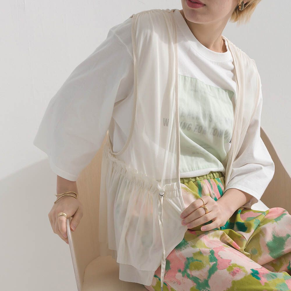 仙氣薄紗層次穿搭背心(腰抽繩)-米杏