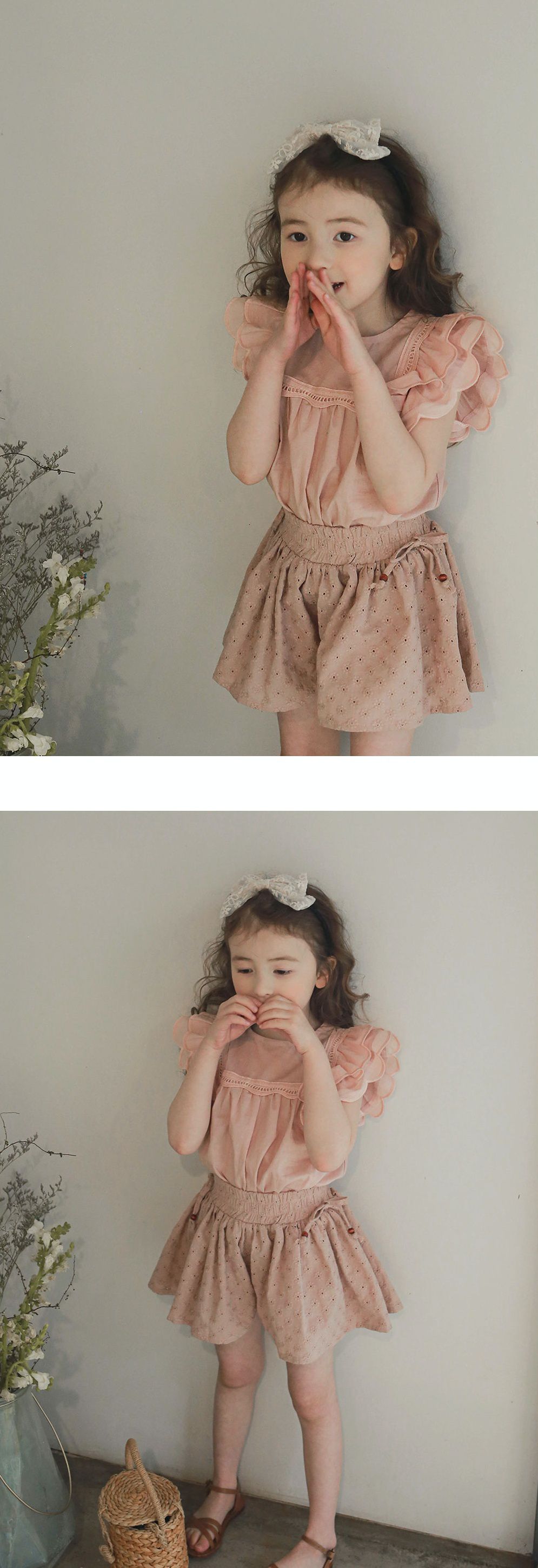 韓國 PuellaFLO - 蝴蝶狀荷葉袖上衣-藕粉