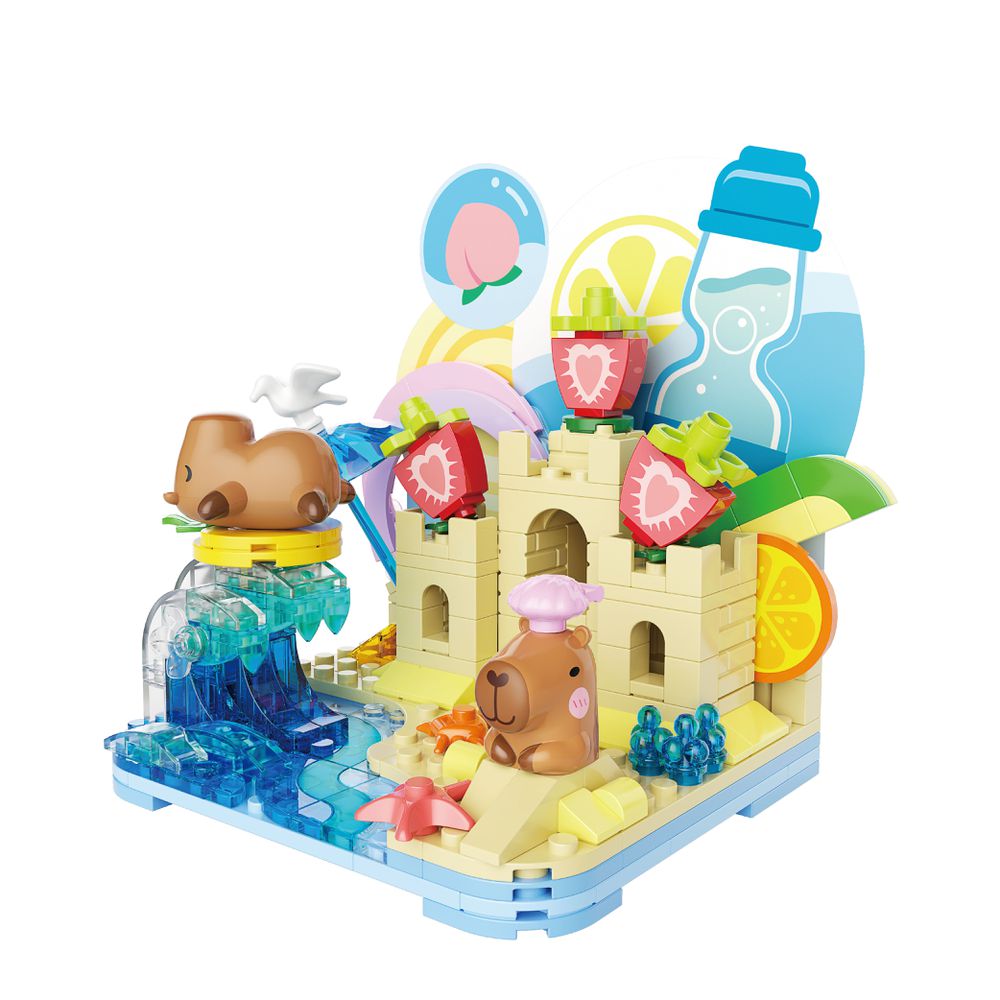 【Okids博士積木】卡皮巴拉積木系列-發呆旅行-沙灘篇(造景積木/公仔玩具/療癒小物)