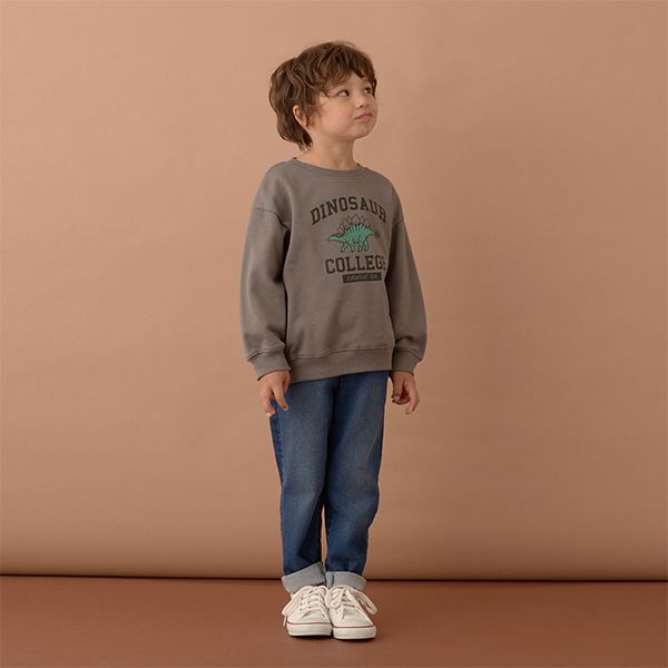 日本 b-ROOM - [推薦]不易起毛球長袖上衣-恐龍-炭灰