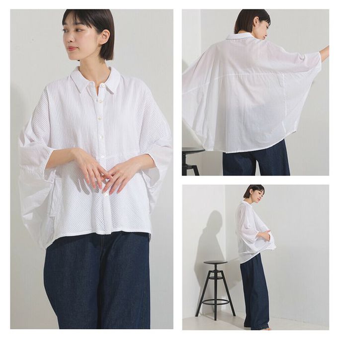 日本 OMNES - 100%印度棉 柔軟透氣寬袖襯衫(附口袋)-卡其