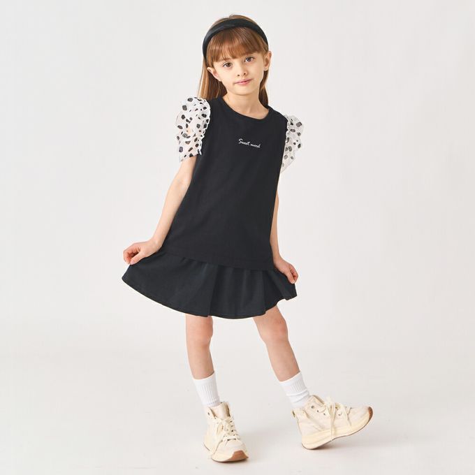 日本 evercloset - 100%棉 點點蕾絲短袖上衣-深灰