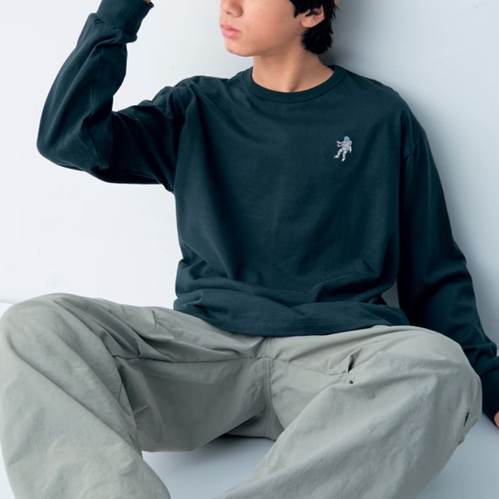 GITA 100%棉舒適印花長袖上衣-太空人-黑