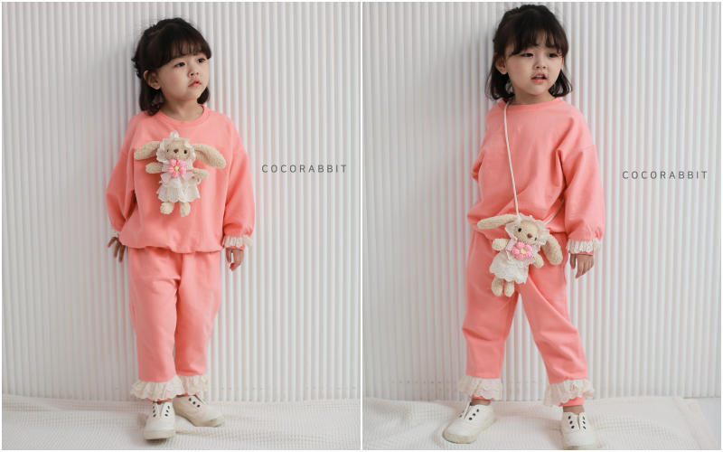韓國 Coco rabbit - 兔子娃娃/包包蕾絲裝飾套裝-淺粉紅