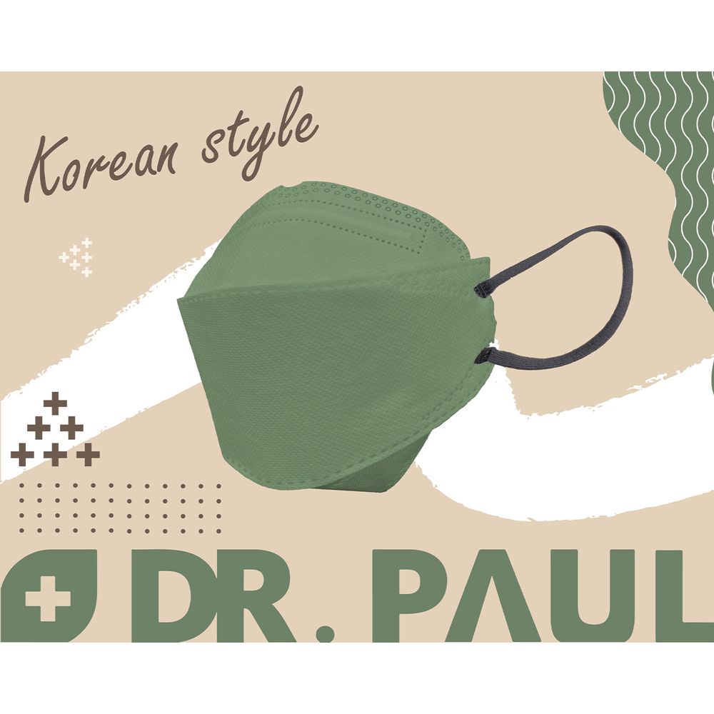 Dr. PAUL - 成人醫療級韓式4D魚形口罩/雙鋼印/台灣製-KF94/3D韓版/三片接合-森林綠 (21x18cm)-10入/盒(未滅菌)