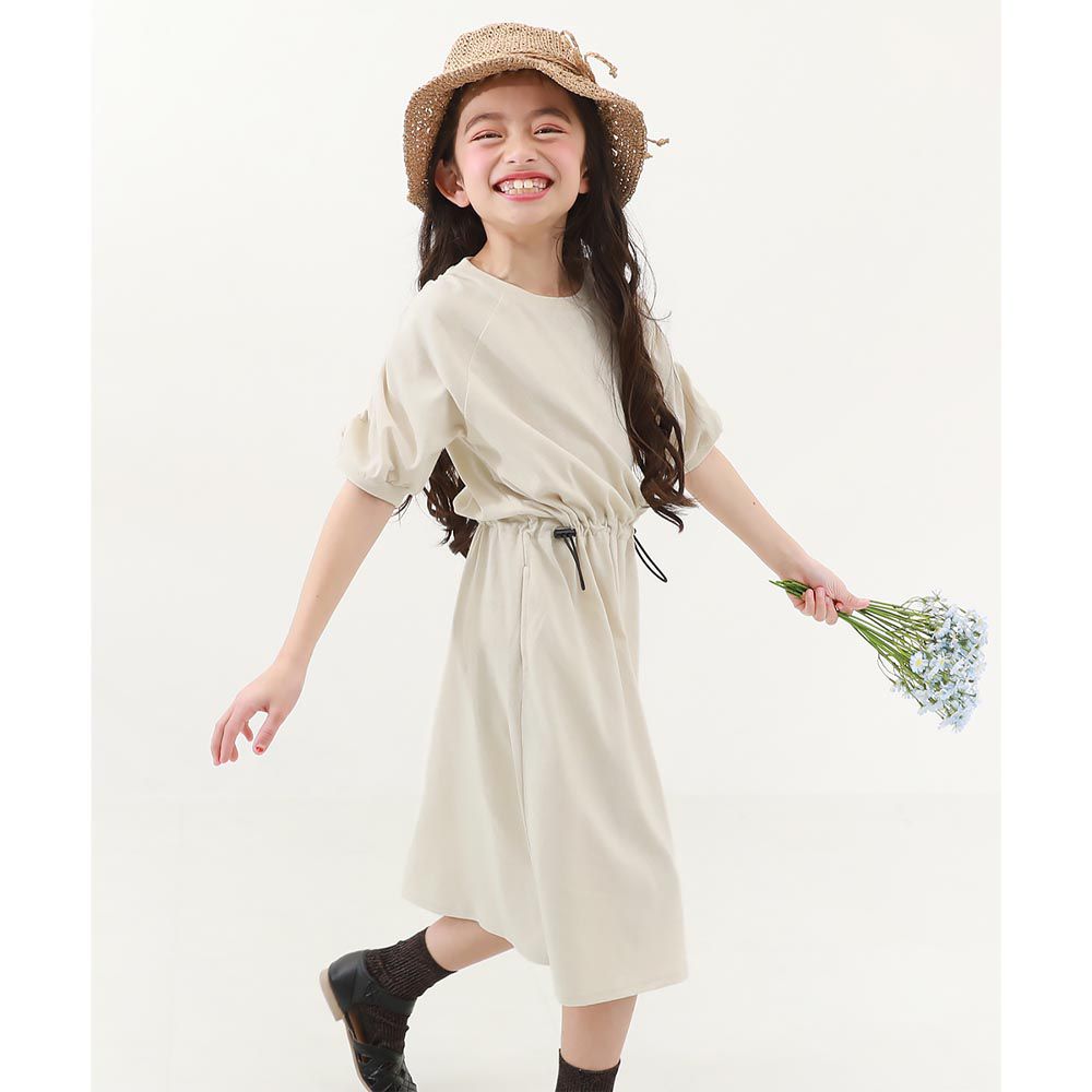日本 devirock - 少女時尚縮腰泡泡袖洋裝-象牙白