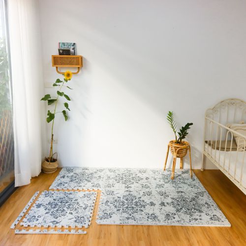 佼白銀月-波斯花系列巧拼地墊-深灰色 (單片62*62cm)-六片入