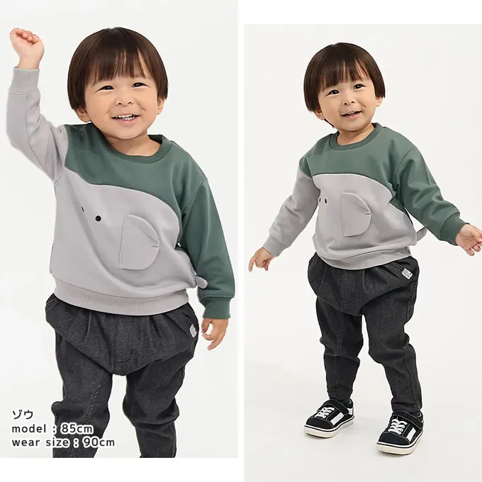 日本 ZOOLAND - 裏起毛 可愛立體動物長袖上衣-鯊魚-灰