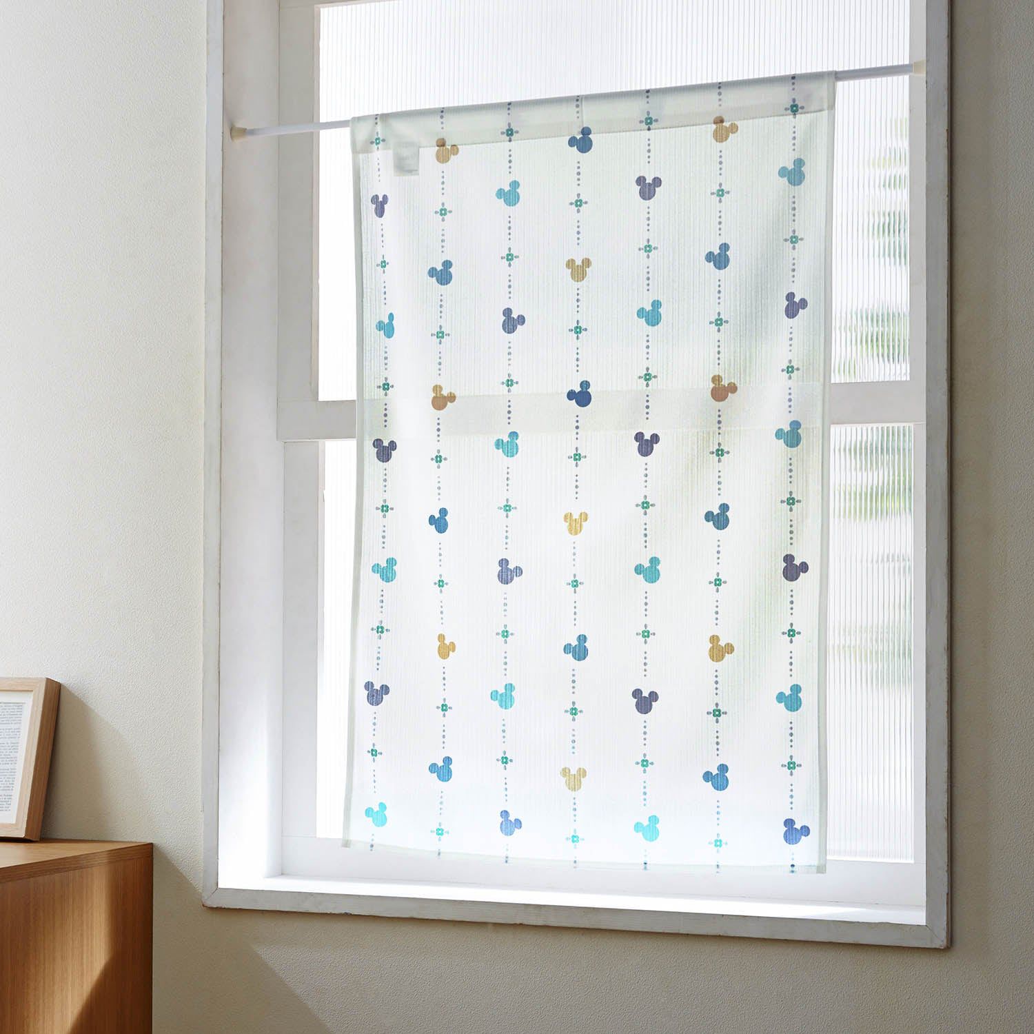 日本千趣會 - 迪士尼 遮光隔熱小窗簾-米奇點點-米灰色系