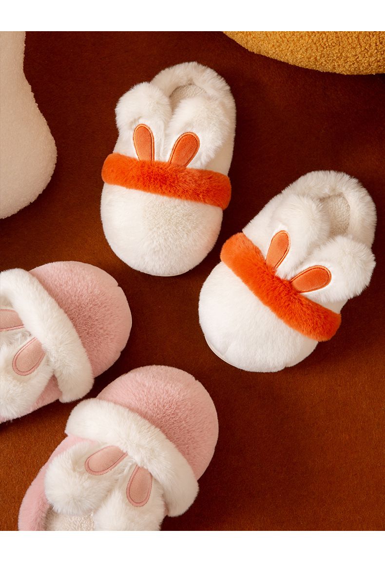 兒童毛毛保暖室內拖鞋(厚底)-兔耳-粉色