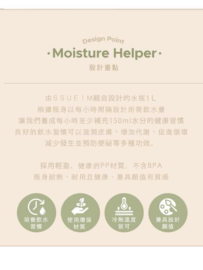 韓國 SSUEIM - Tritan極簡ins透明水瓶1L (白色)