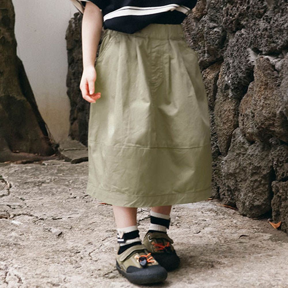 純棉百搭工裝中長裙-綠色