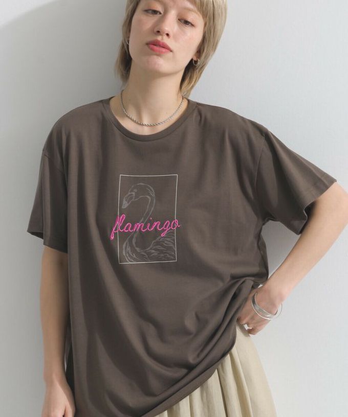 日本 le colis - 接觸冷感 紅鶴刺繡印花休閒上衣-黃