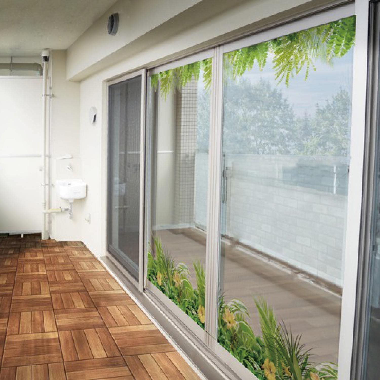 日本千趣會 - 日本製 99%抗UV綠意光影窗貼(靜電式)-熱帶風 (90×90cm)