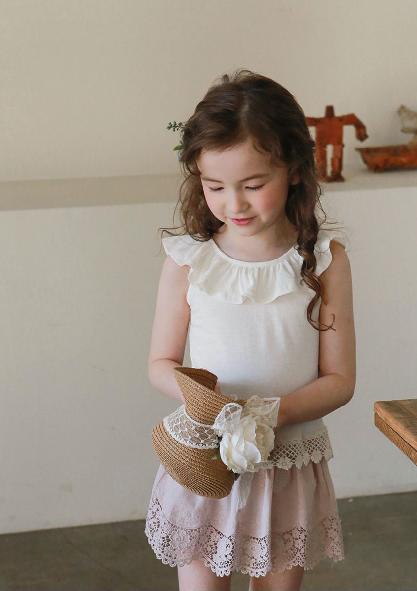 韓國 PuellaFLO - 荷葉圓領菱格鏤空露背上衣-象牙白