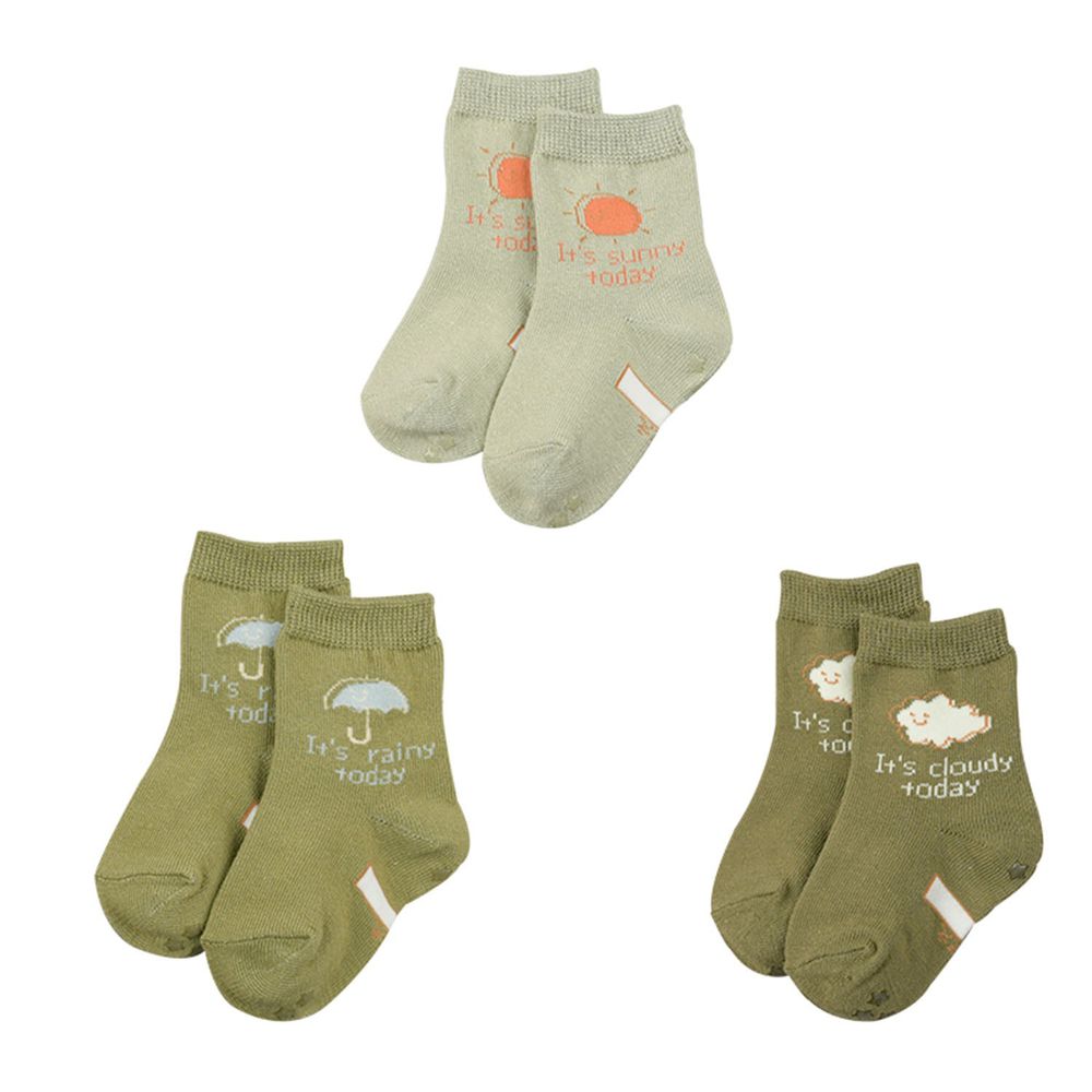 akachan honpo - 女中筒襪3雙組-天氣-綠色 (9～14cm)
