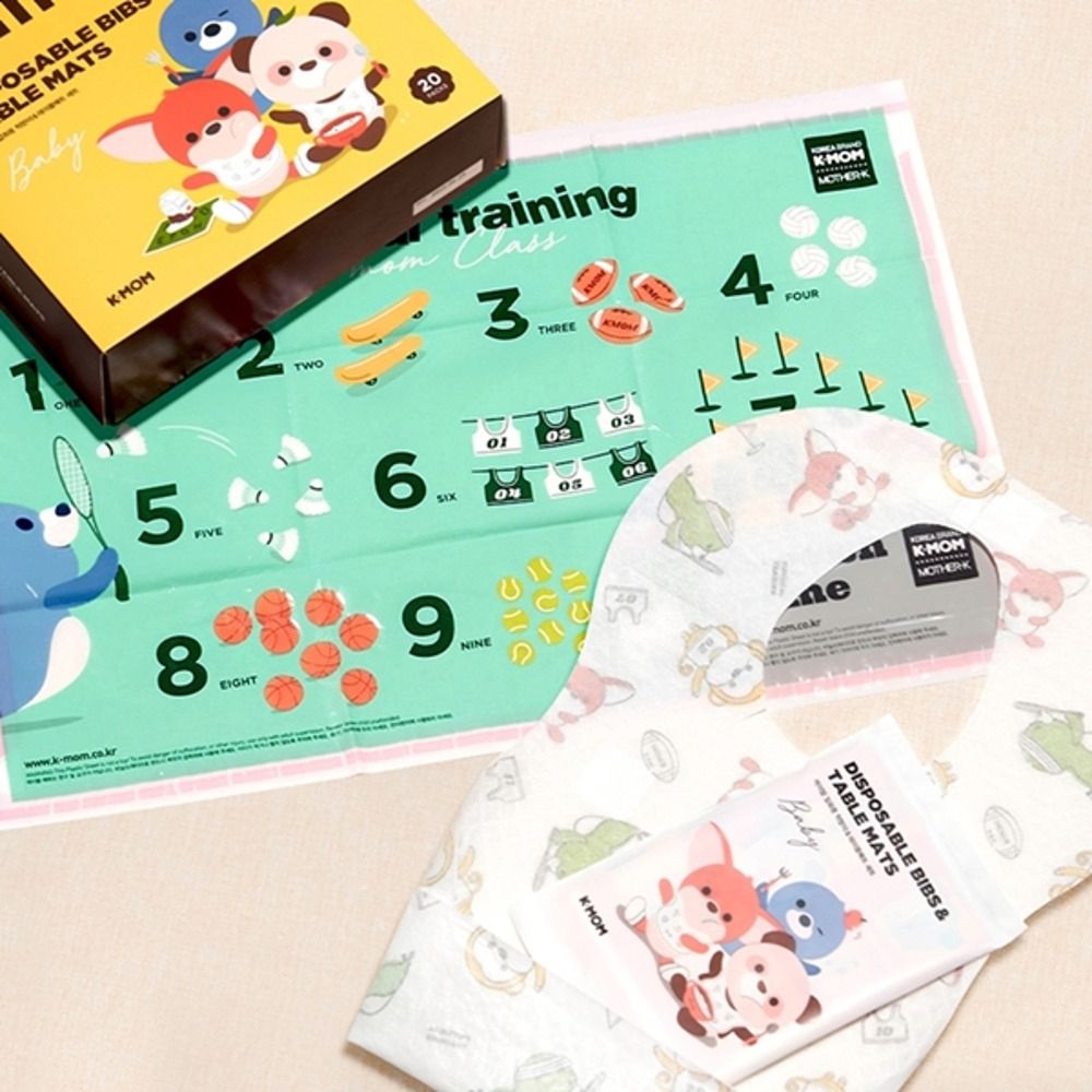 K-MOM 小淘氣拋棄式餐桌墊圍兜雙享組(20入)