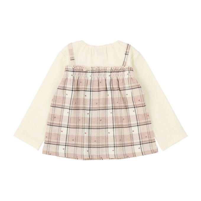 日本 ZOOLAND - 甜蜜愛心假二件格紋長袖上衣-格紋-米白