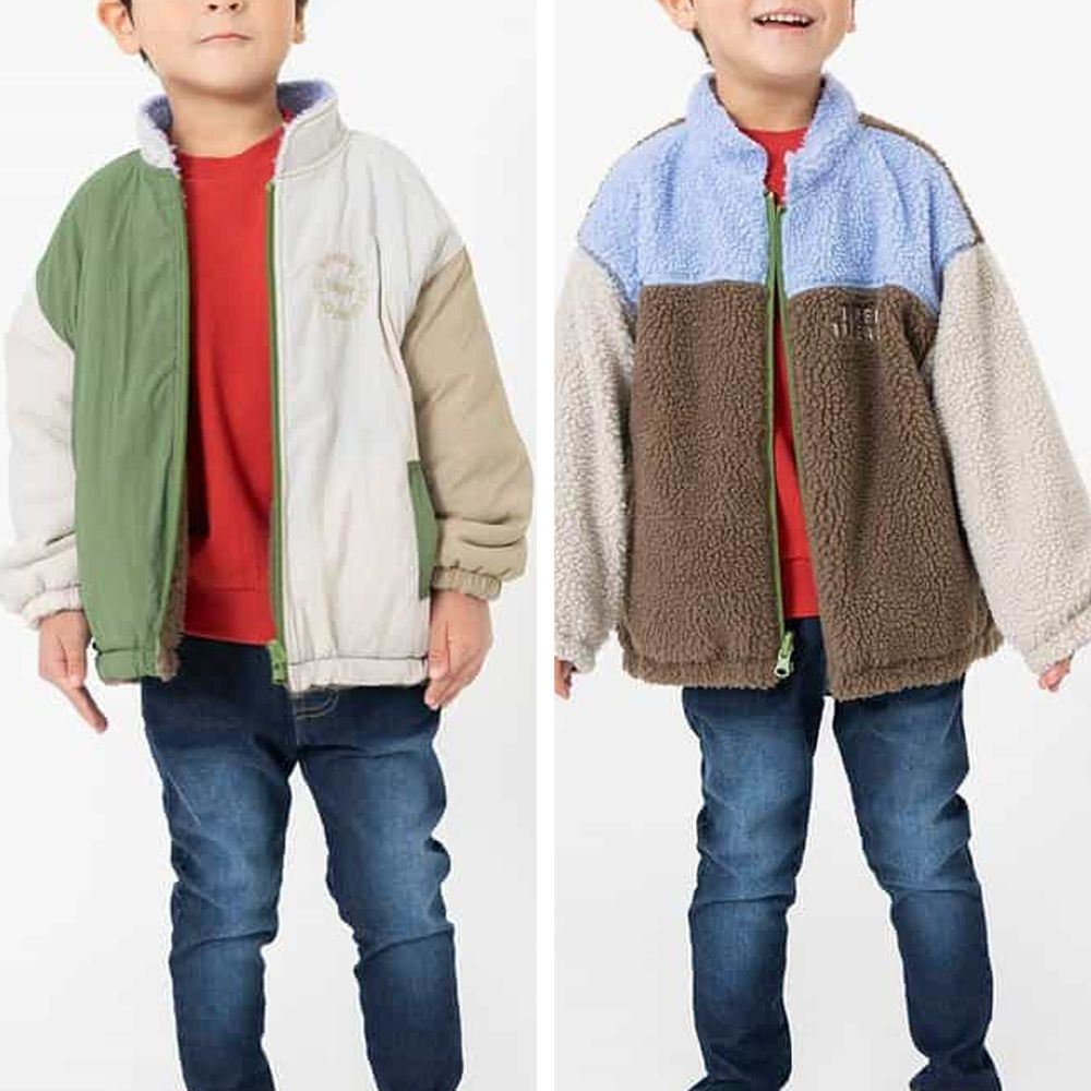 2WAY雙面穿！柔軟毛毛百搭保暖外套-多彩撞色