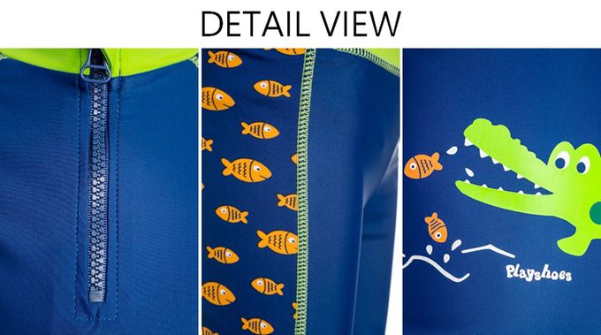 德國Playshoes - 抗UV防曬短袖兩件組兒童泳裝-鱷魚