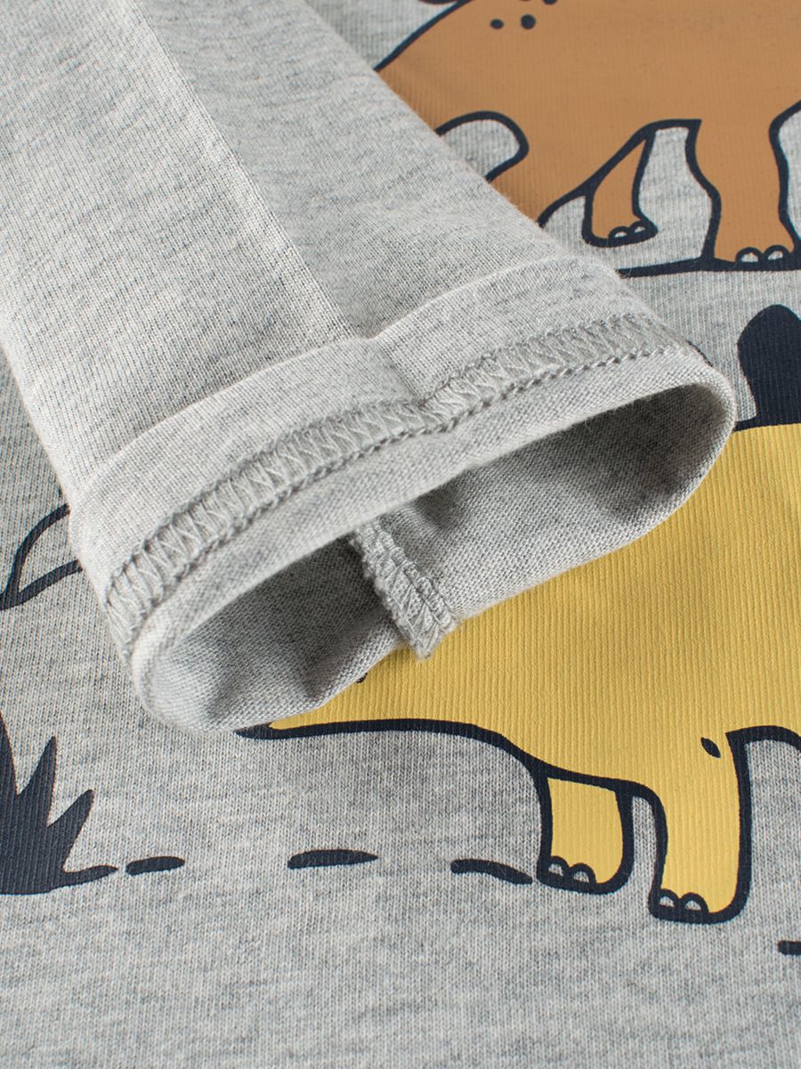 純棉圓領薄長袖上衣-Q萌恐龍世界-灰色