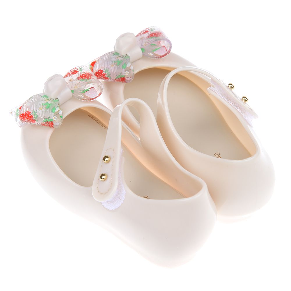 Melissa - 草莓蝴蝶結米杏色兒童魚口涼鞋香香鞋-米杏色