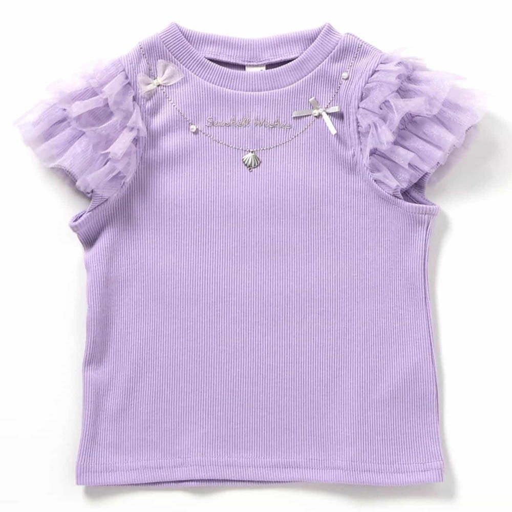 貝殼項鍊 女孩蕾絲短袖上衣-紫