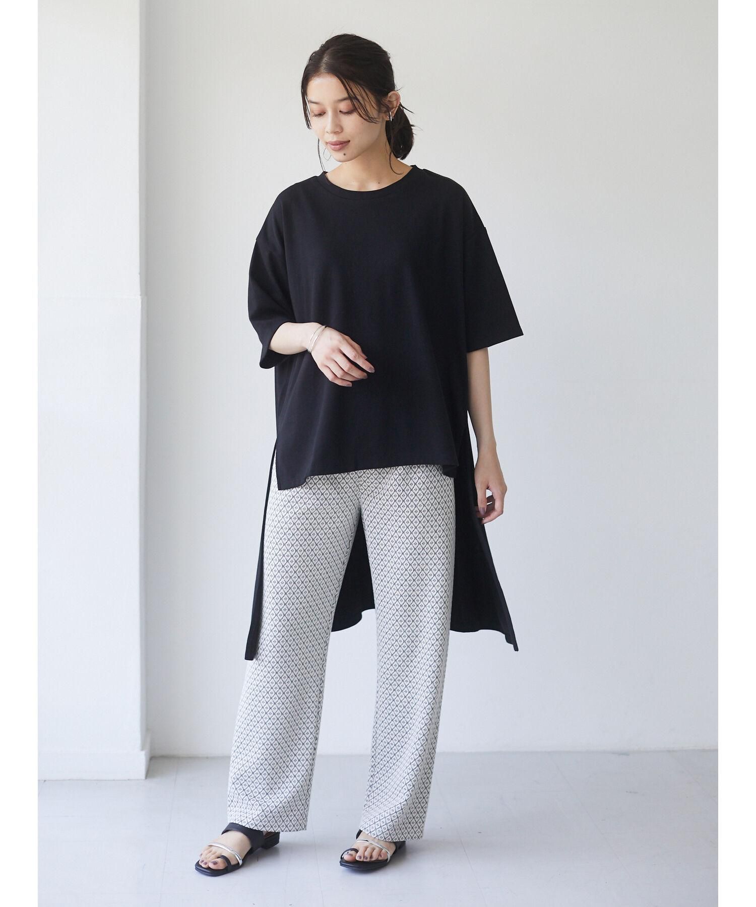 日本 ELENCARE DUE - 滿版幾何綁帶寬褲-米