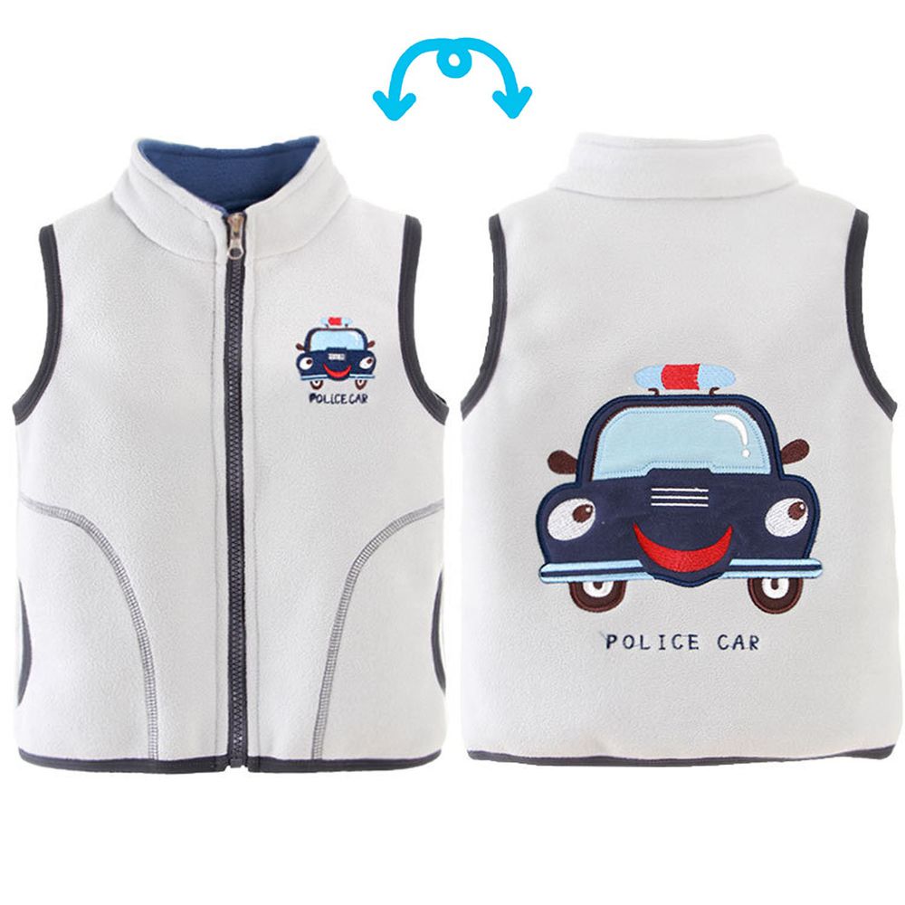 搖粒絨保暖背心-警車-灰色