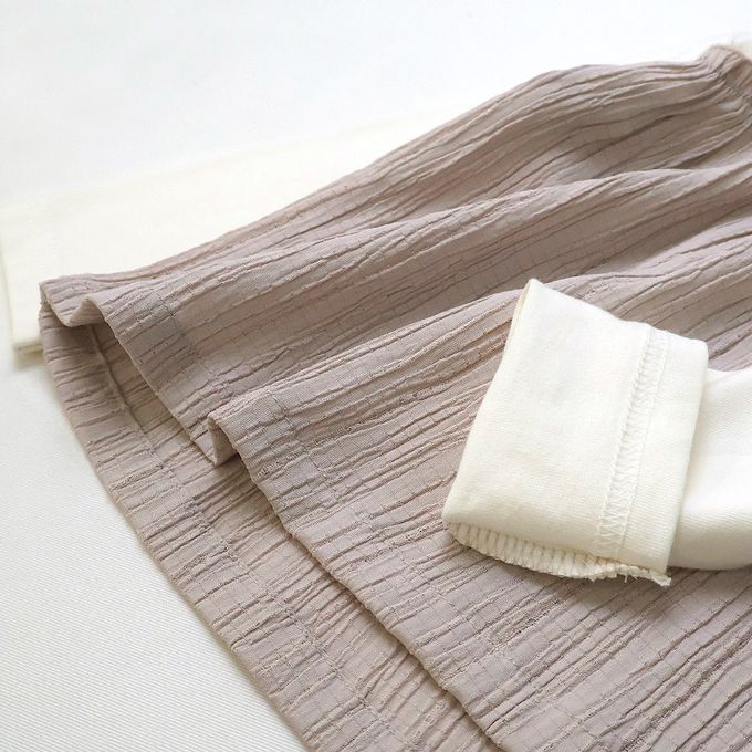 日本 ZOOLAND - 假二件典雅緹花長袖上衣-櫻桃刺繡-藕粉