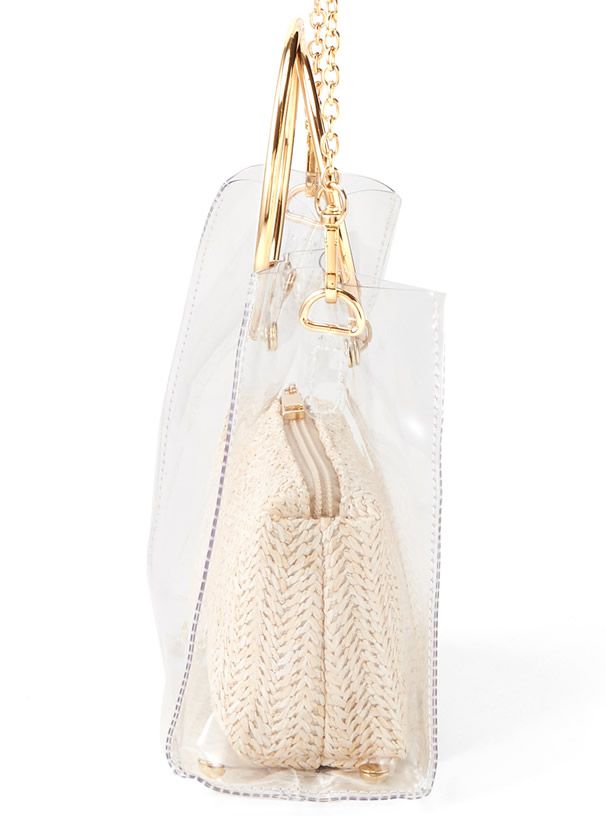 日本 GRL - 金屬圓環把手透明子母手提包/側背包-杏 (F)